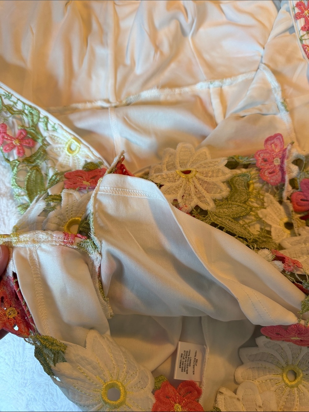 Embroidered Floral Midi Dress in White, Pink & Green NWT - Picture 7 of 8